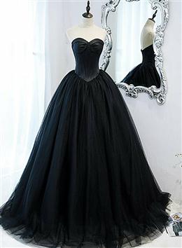 Picture of Black Color Ball Gown Sweetheart Satin and Tulle Formal Gown, Black Color Party Dress